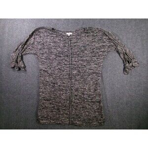 Max Studio Top Womens L Heathered Tunic Tie Sleeve Gray Cozy Lounge Casual